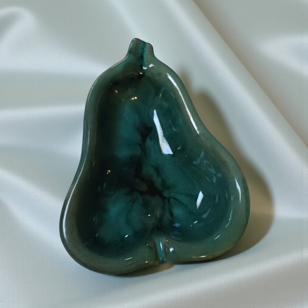 Danesi Art Canada Pear Dish Mid Century Modern Teal Drip Glaze Ceramic Catch-all